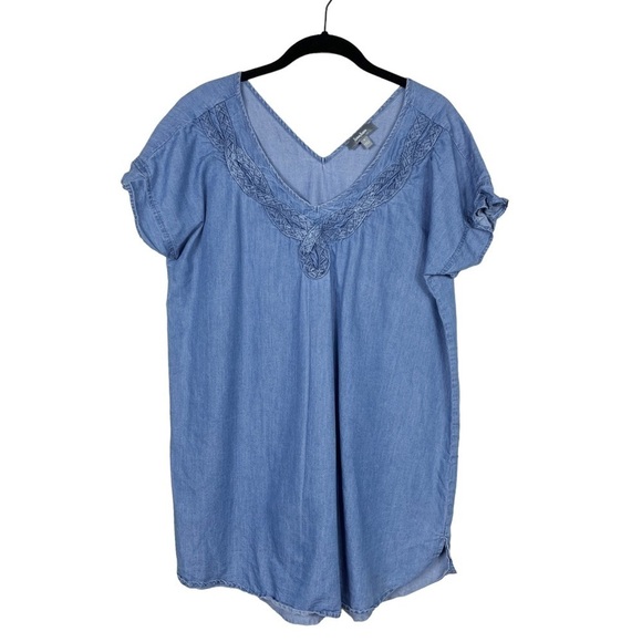 Neiman Marcus Chambray Tencel Double V-Neck Ruffle Cap Sleeve Top Size S - Picture 2 of 6